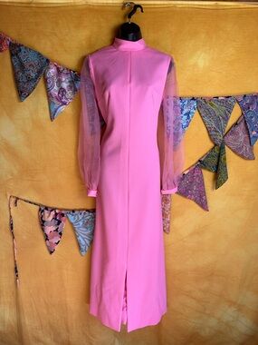 Vintage 1960’s-1970’s Maxi Dress with Sheer Long Sleeves